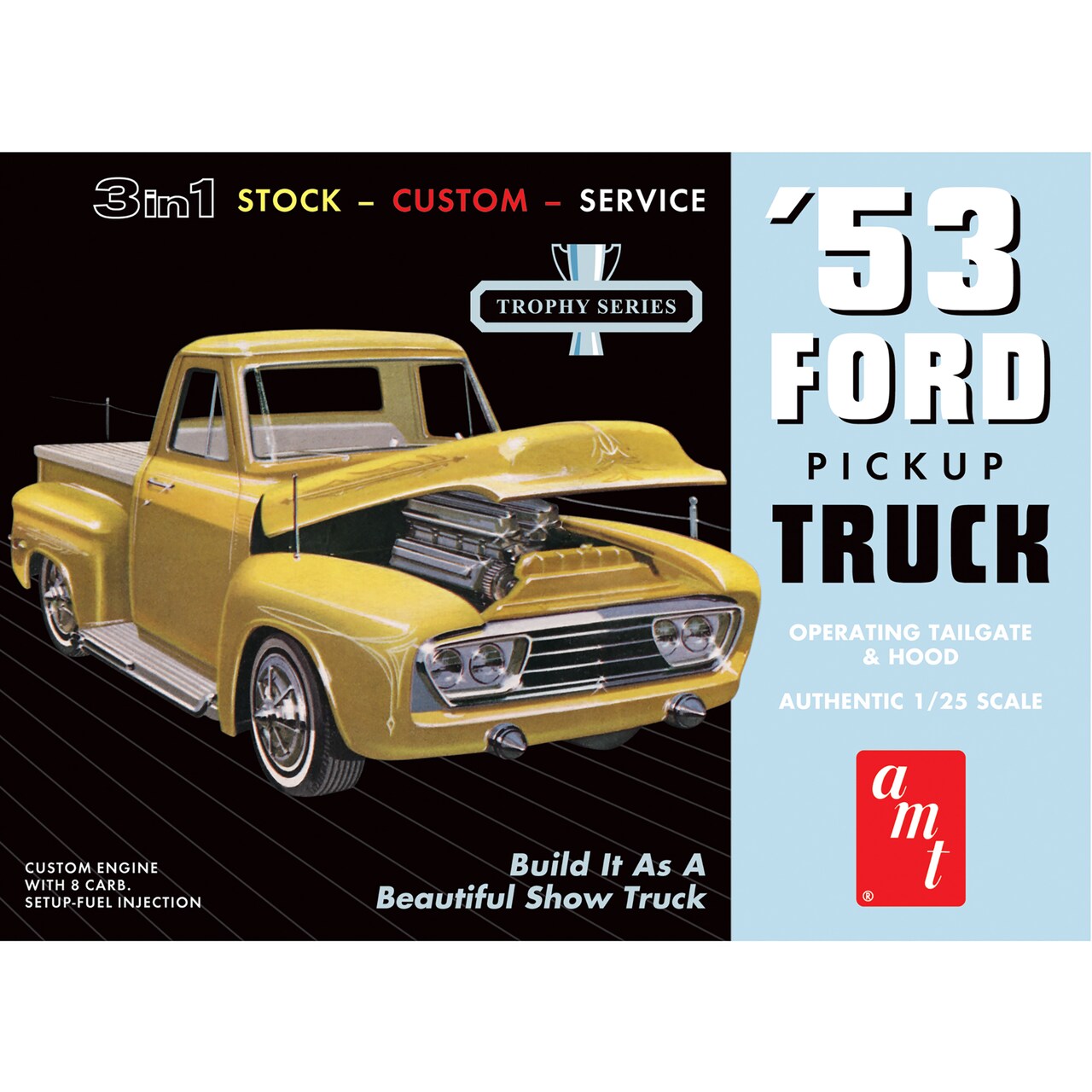 AMT: 1:25 Scale Model Kit - 1953 Ford Pickup -3-In-1 Stock-Custom-Service, Skill Level 2, Authentic Vehicle Building Kit, Replica Classic Car, Age 14+